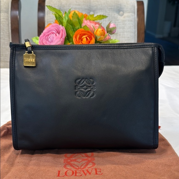Loewe Handbags - Authentic Loewe Black Leather clutch Bag with Minimalist Design